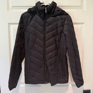 London Fog Black Quilted Hooded Puffer Jacket - Women